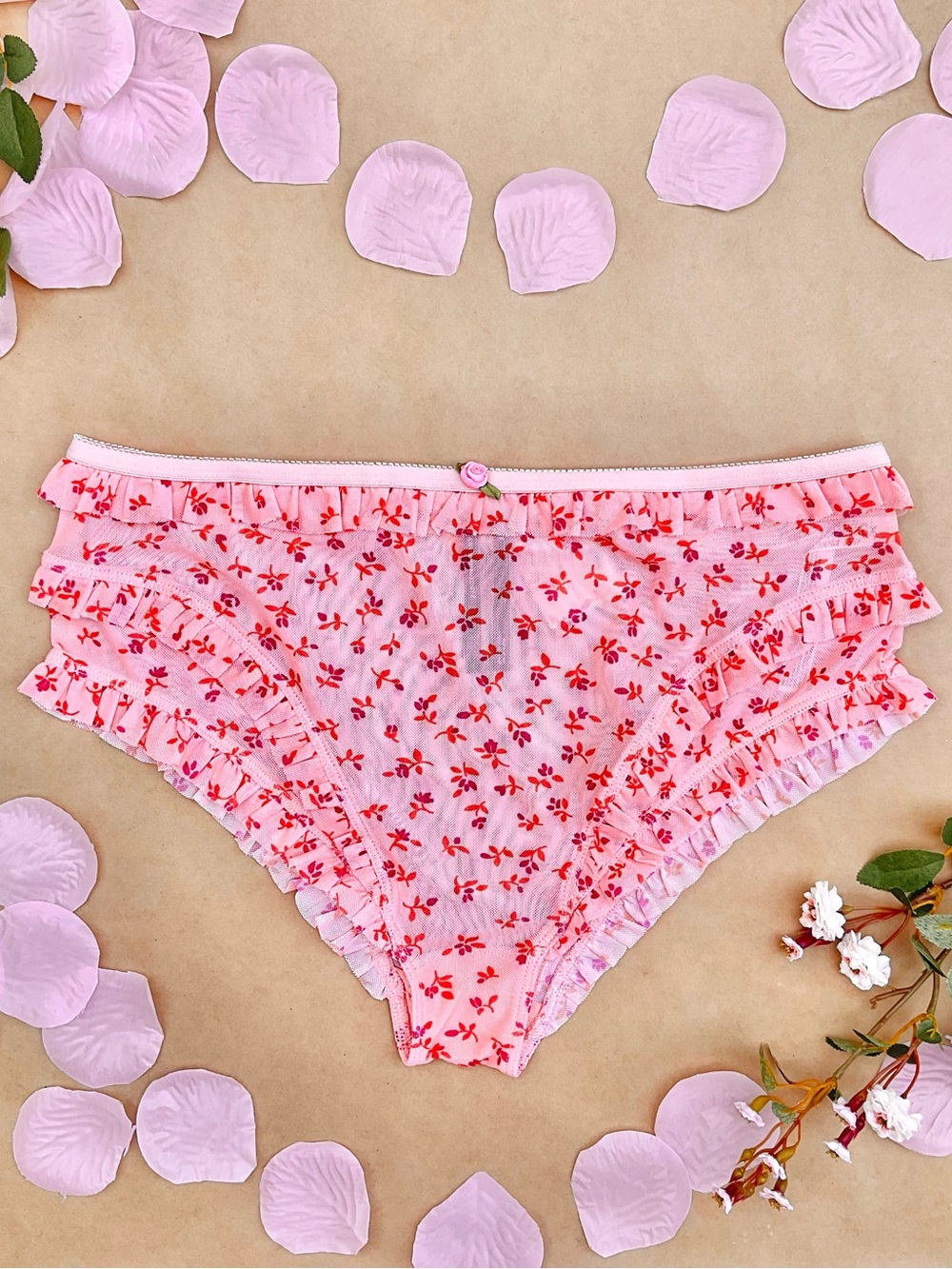 Anthro ❉ Smocked Printed Briefs Panty in Peach Floral Size Small